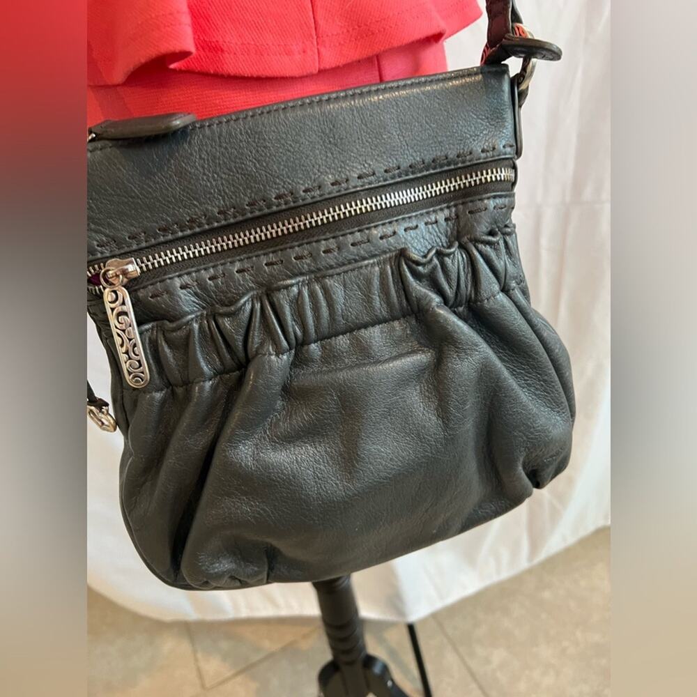BRIGHTON GRAY LEATHER CROSSBODY SHOULDER BAG PURSE - Picture 3 of 13